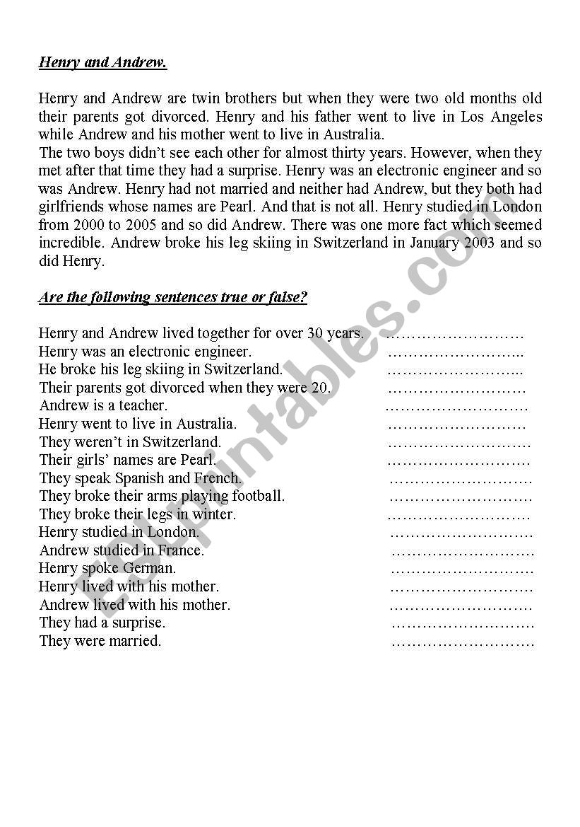 Henry and Andrew worksheet