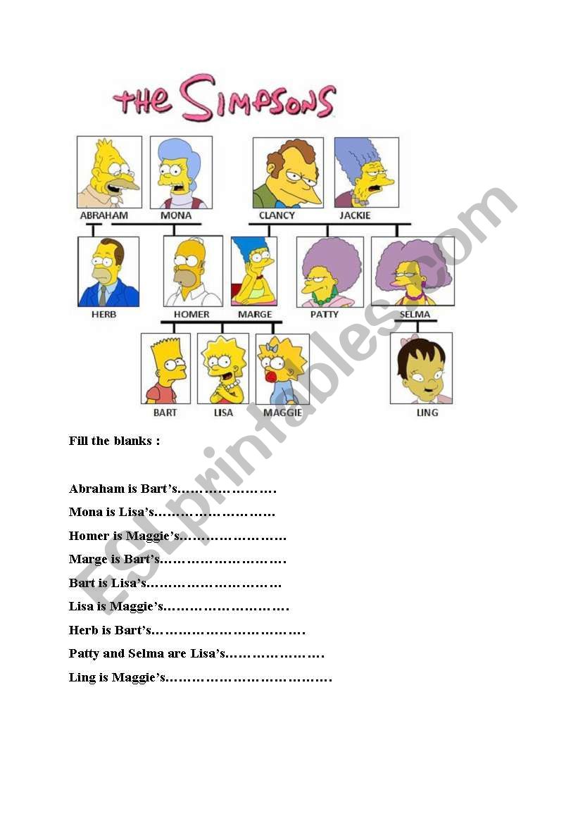 The Simpsons family worksheet