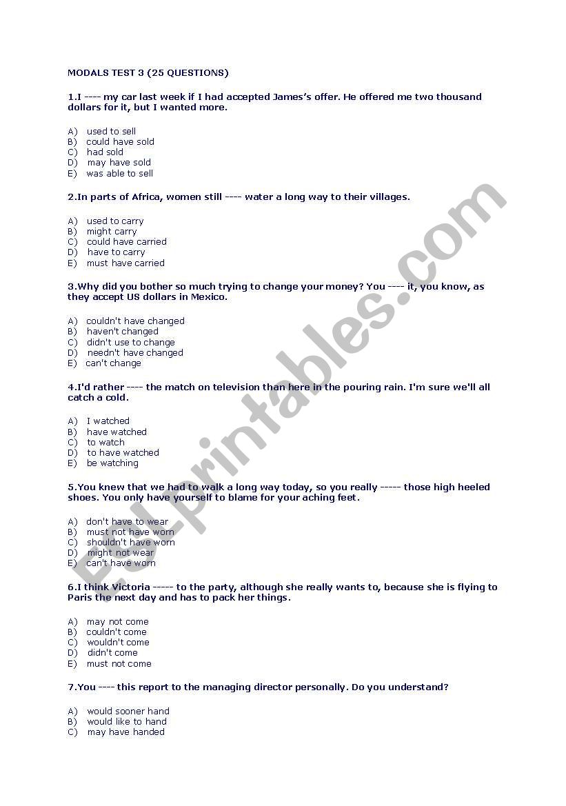 modals worksheet