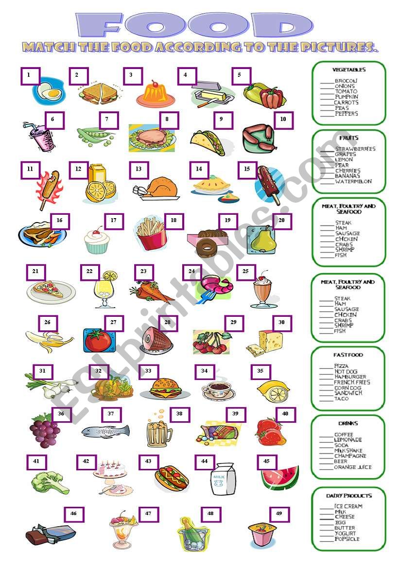 KINDS OF FOOD worksheet