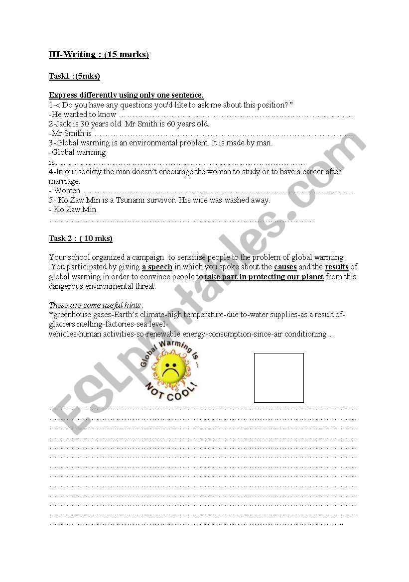 wrinting:global warming worksheet