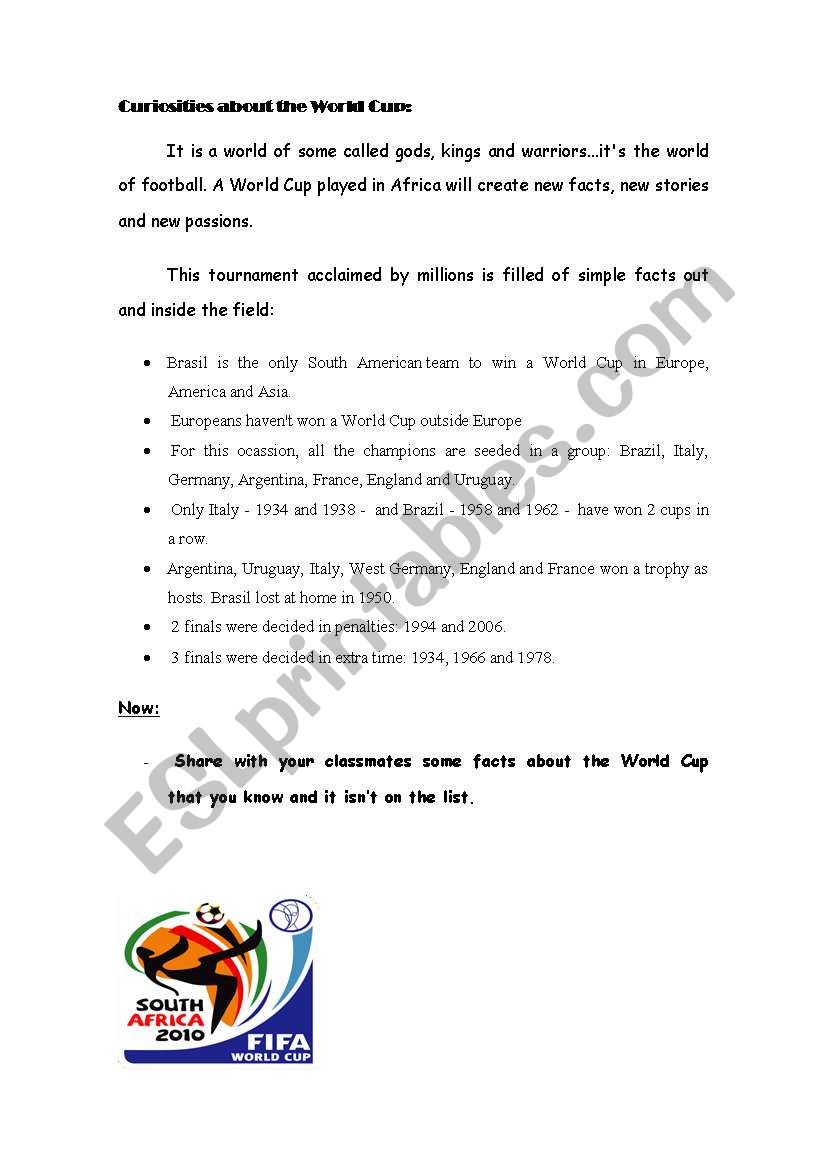 World cup  worksheet