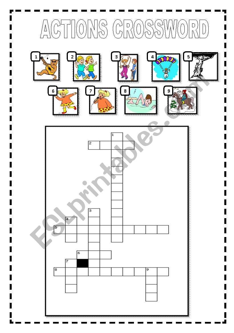 English worksheets Actions crossword