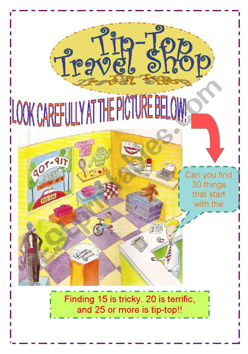 WORDGAME- TIP-TOP TRAVEL SHOP worksheet