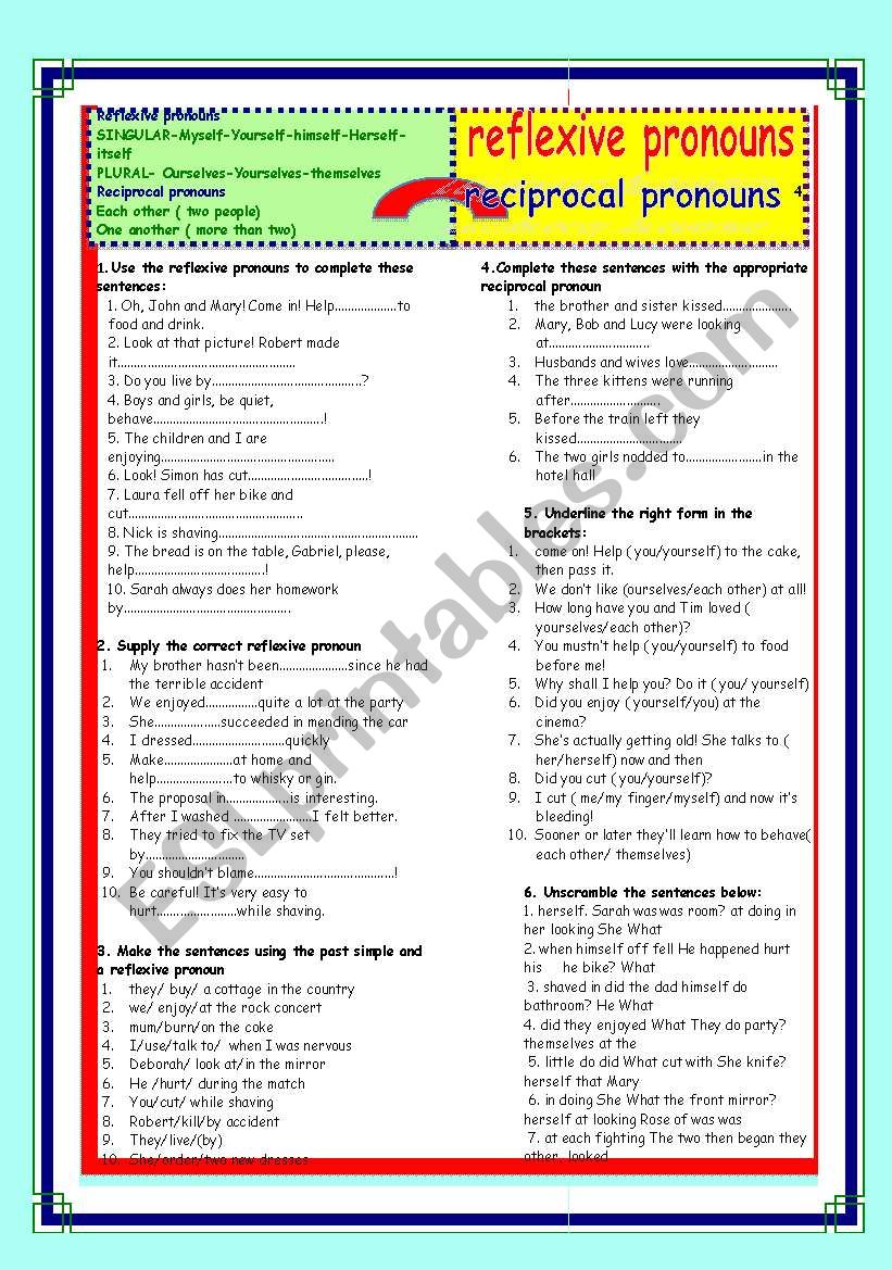 revision test: reflexive pronouns and reciprocal pronouns