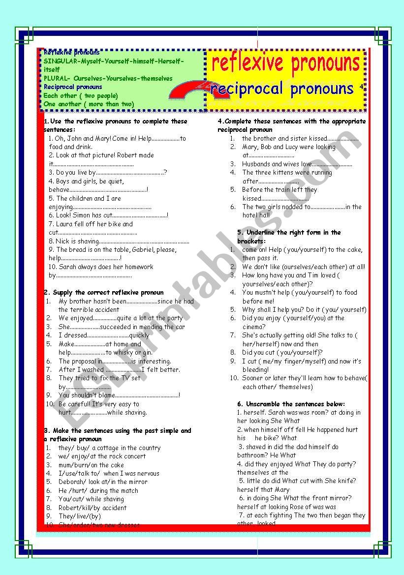 revision test: reflexive pronouns and reciprocal pronouns