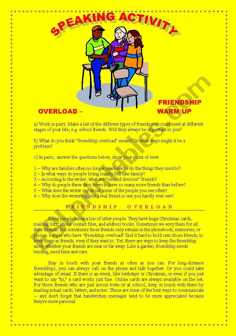 Friendship Overload worksheet