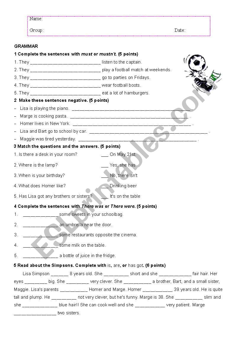 1st  ESO Final Test worksheet