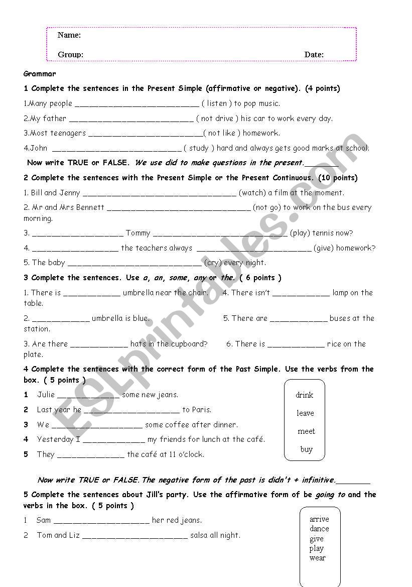 2nd ESO Final Test worksheet