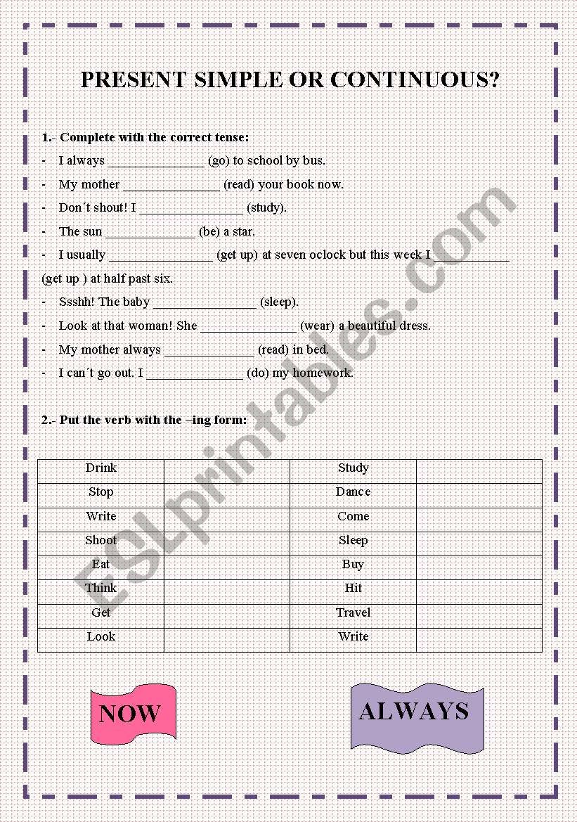 PRESENT SIMPLE OR CONTINUOUS? worksheet