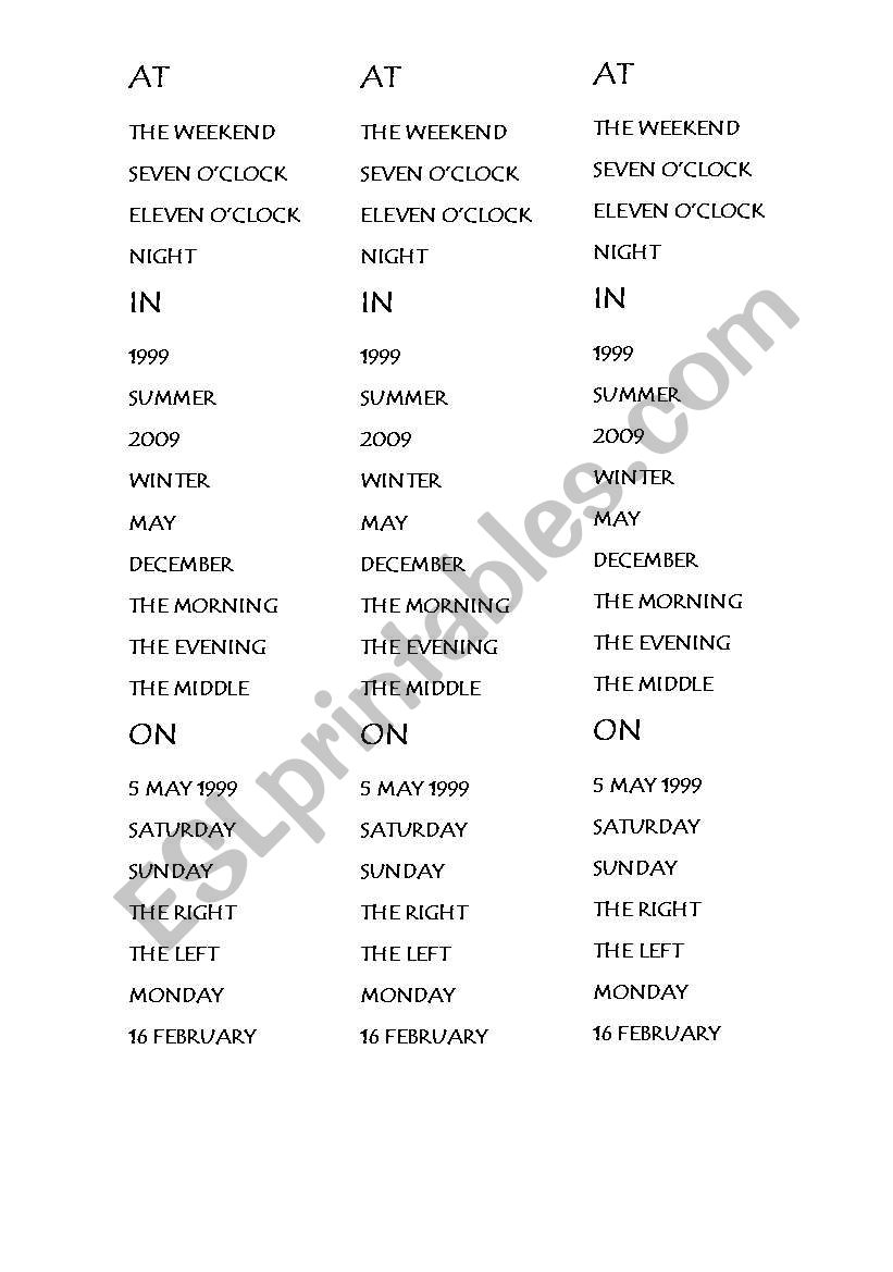 PREPOSITIONS  worksheet