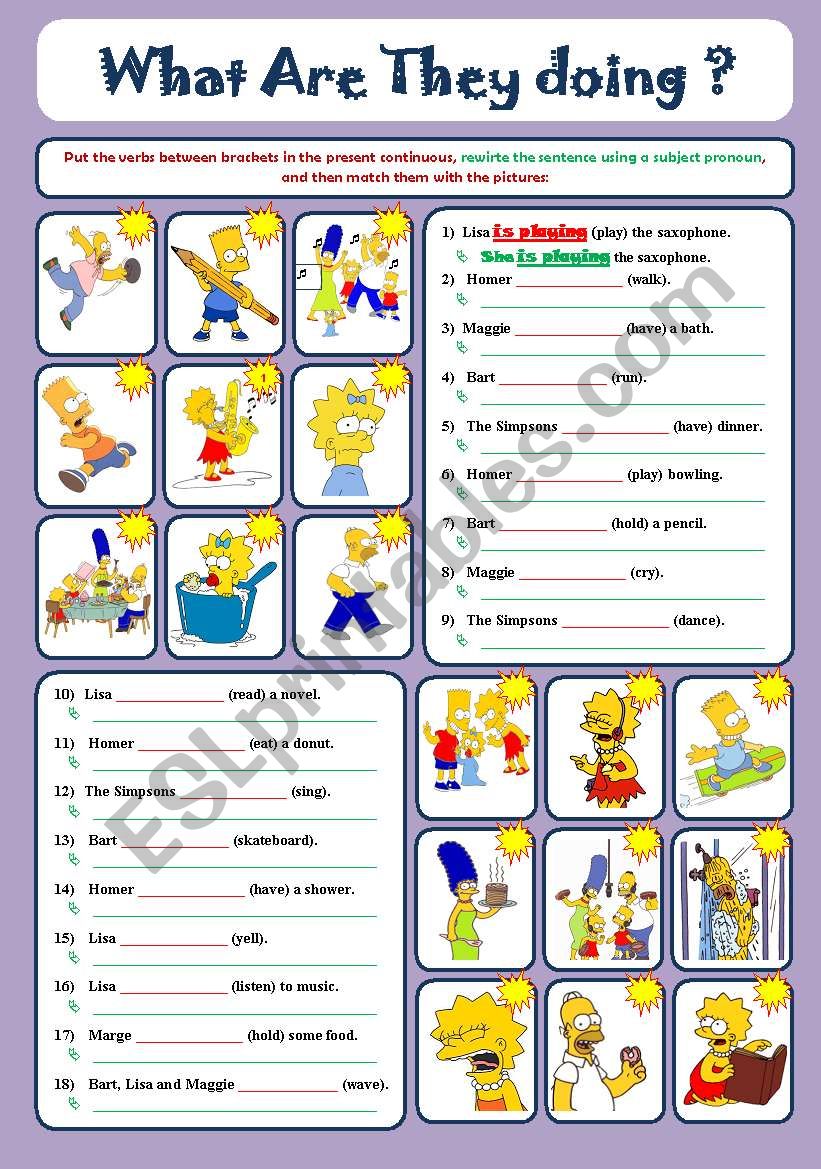 The Simpsons - Present Continuous and Subject Pronouns - with Key - 