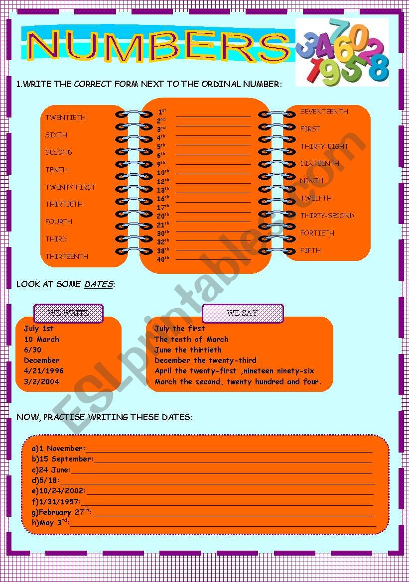 NUMBERS worksheet