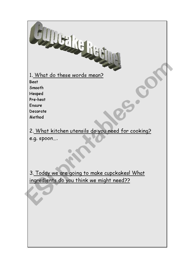 Cupcakes! worksheet