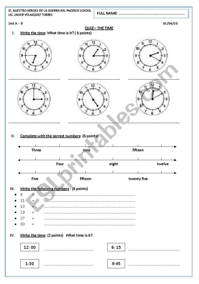 telling the time worksheet