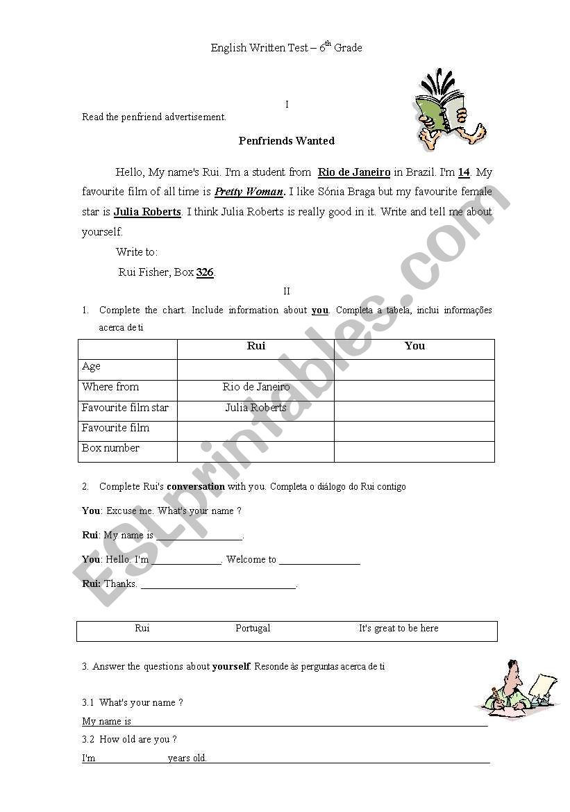 Personal Identification 6th Grade