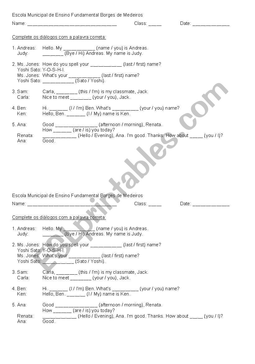 Complete the conversations worksheet