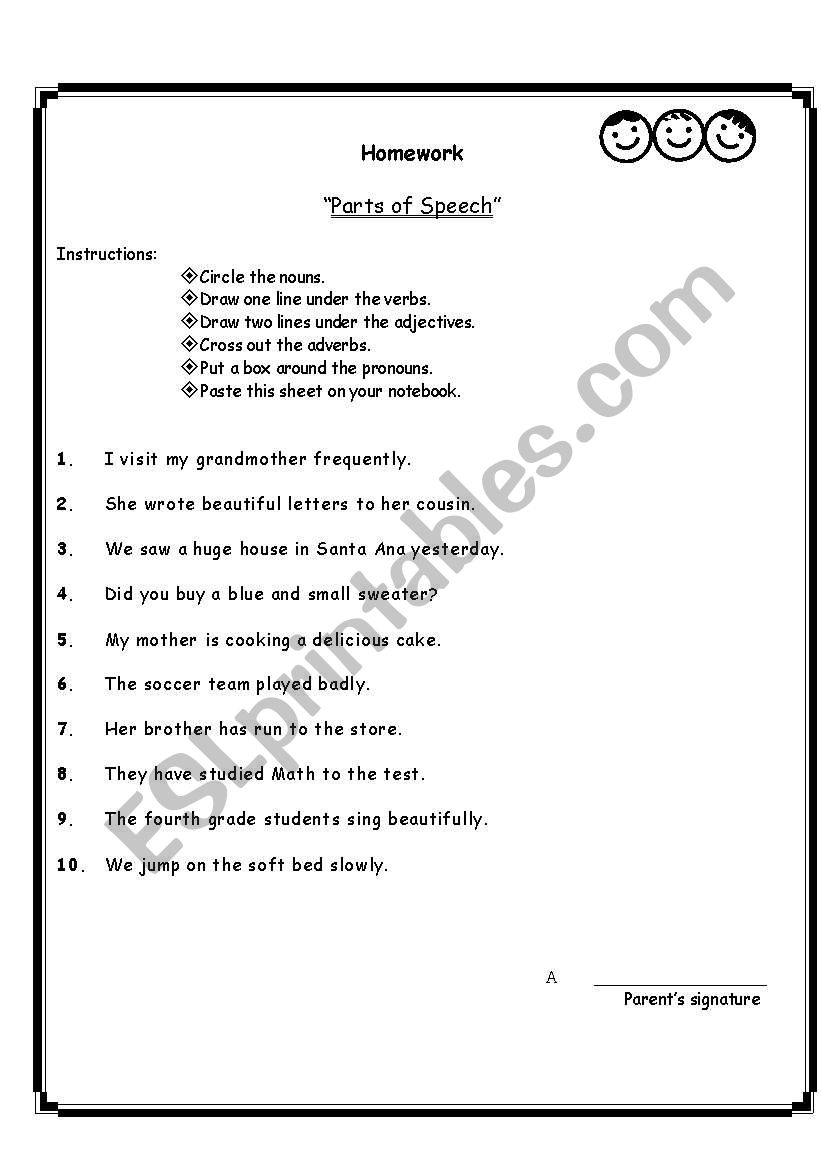 Parts of Speech worksheet