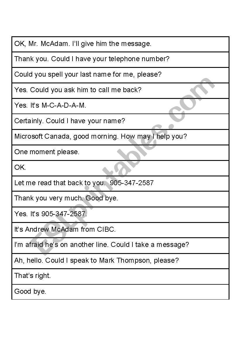 Jumbled Phone Conversation worksheet