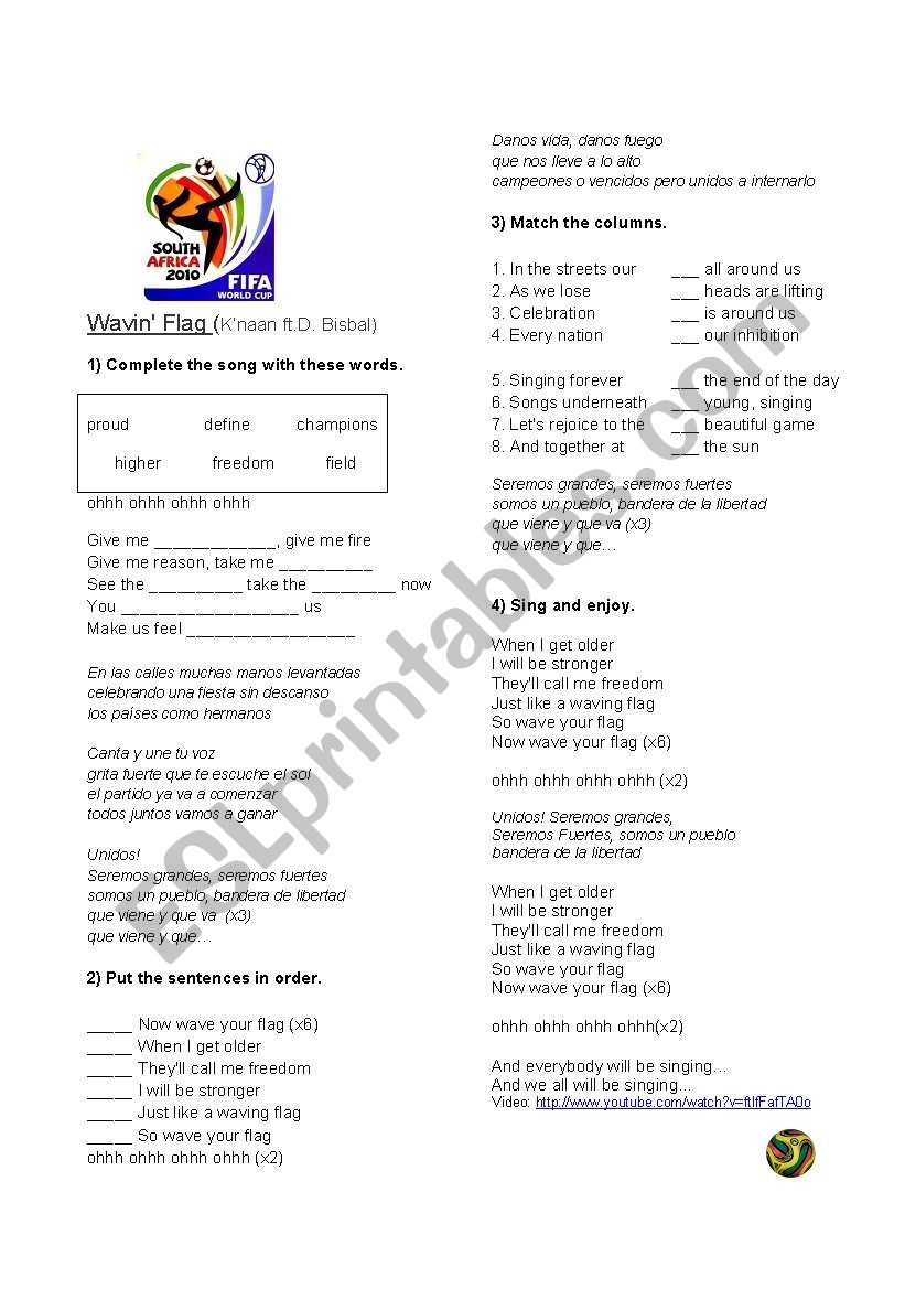 World cup 2010 song worksheet