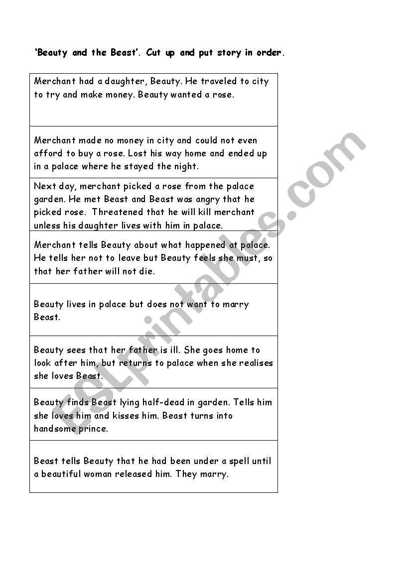 beauty and the beast worksheet