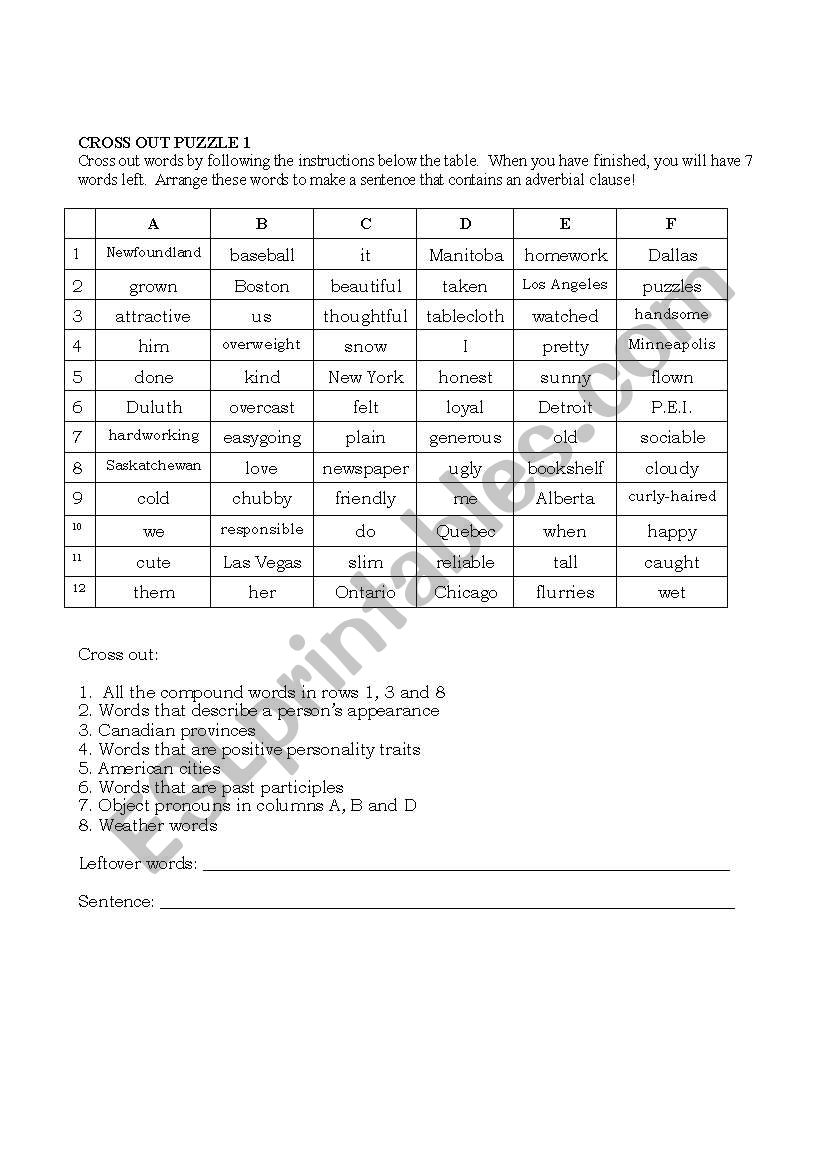 Cross-out puzzle worksheet