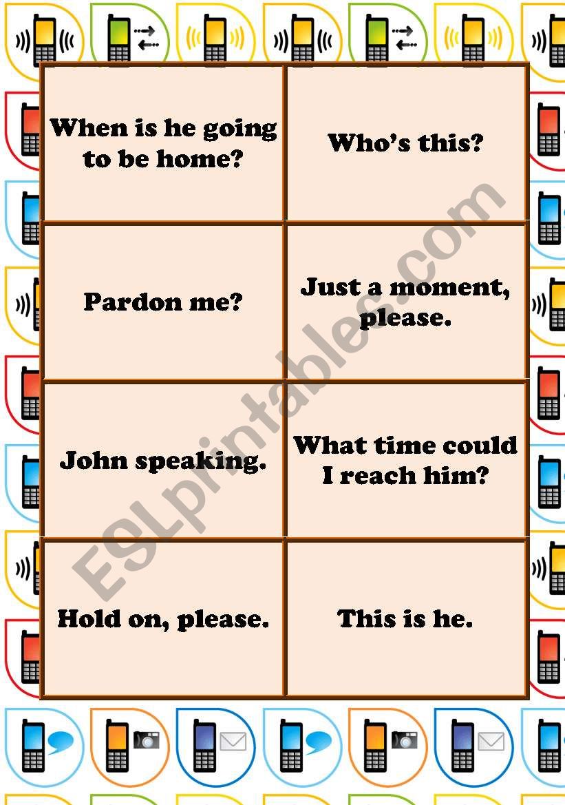THE MATCHING SERIES - Phone Conversation Language - MEMORY GAME (2 pages - 16 cards)