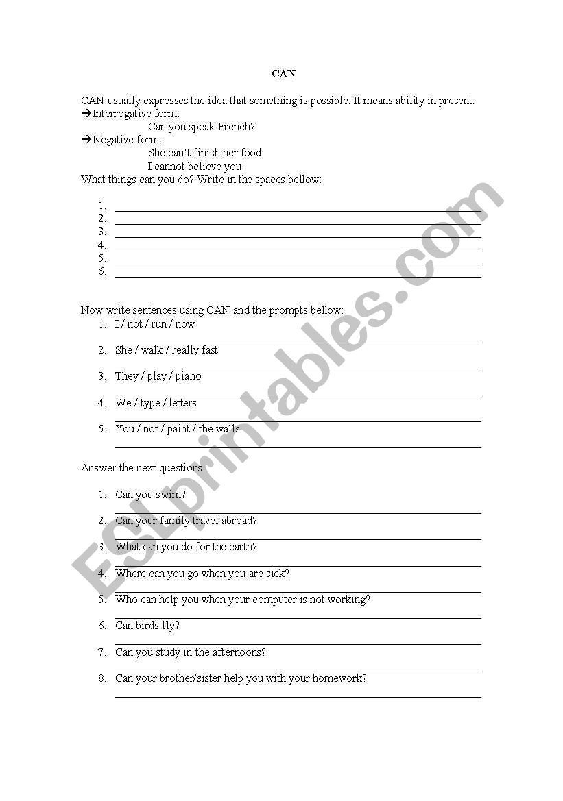 CAN worksheet