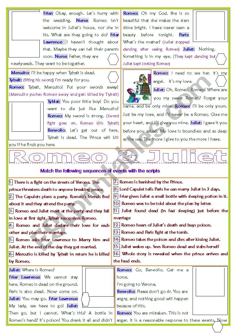Romeo & Juliet ; Sequences of events - ESL worksheet by KoreGuney With Regard To Sequence Of Events Worksheet