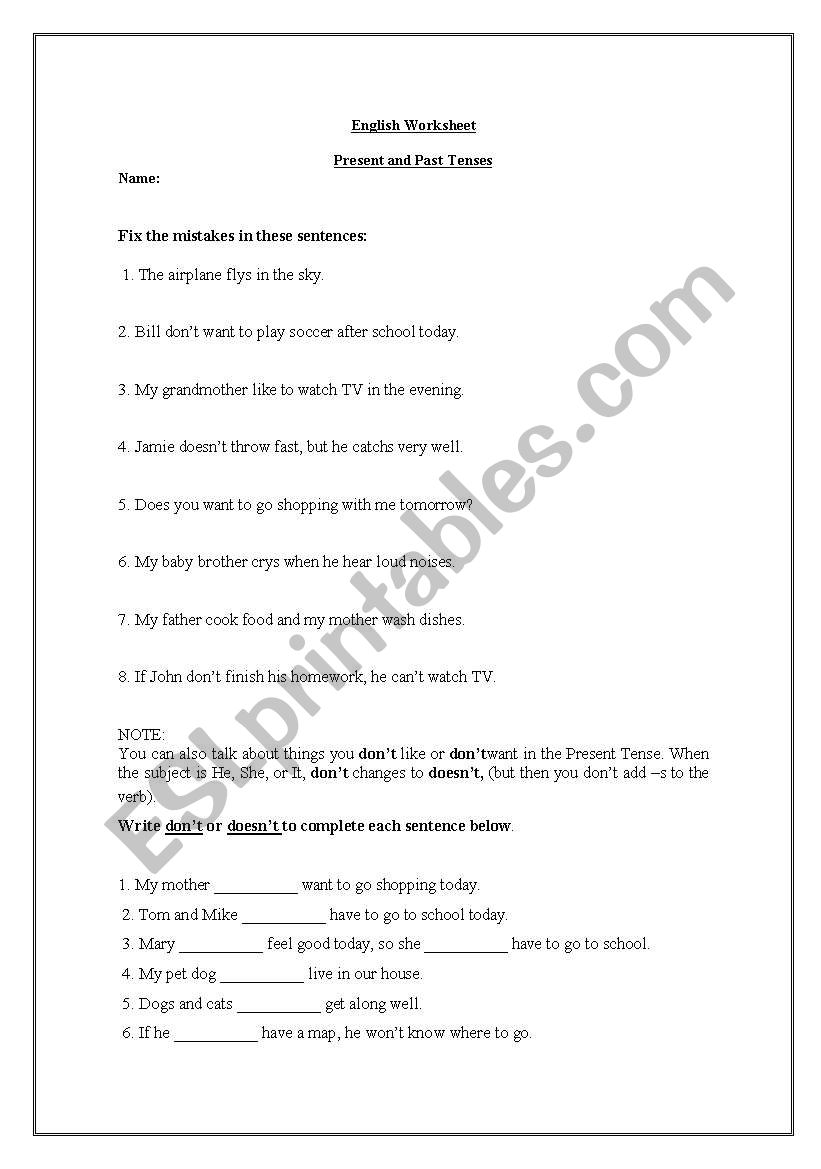 Present and Past Simple worksheet