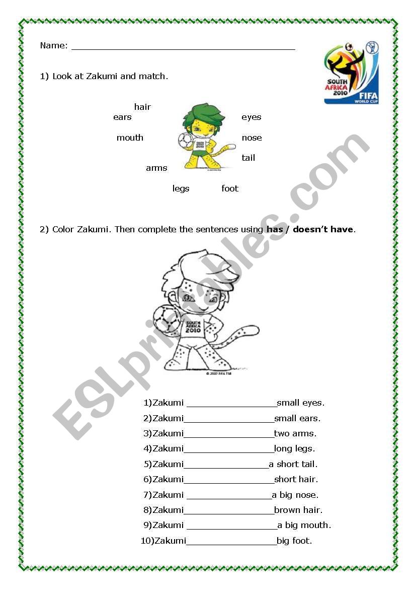 Zakumi - World cup  worksheet