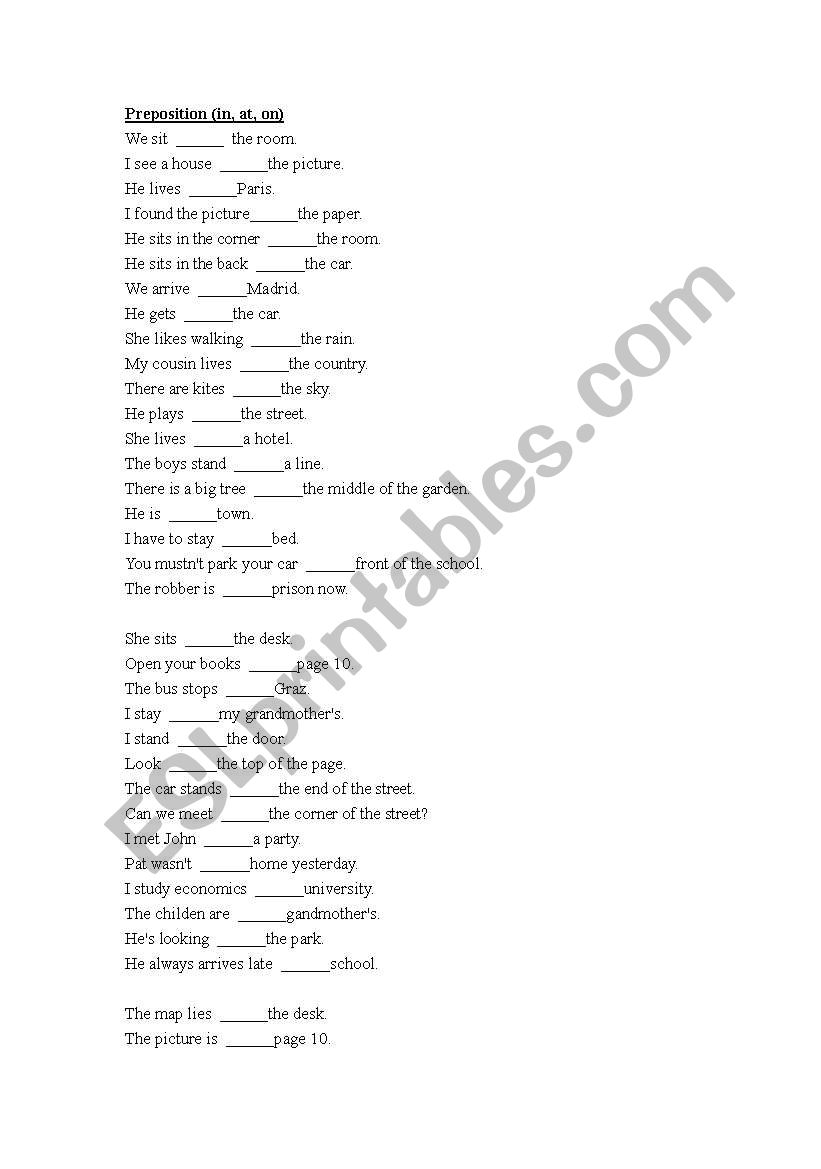 Prepositions & Connectives worksheet