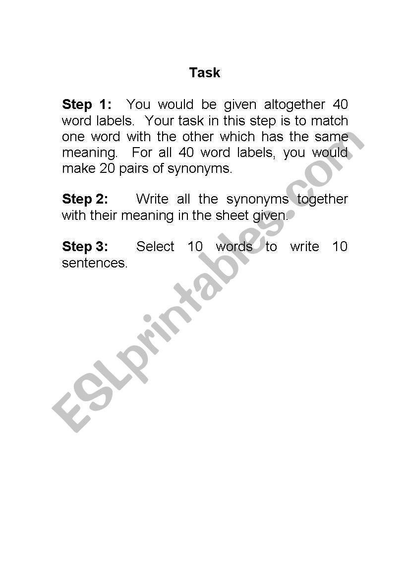 Synonyms worksheet