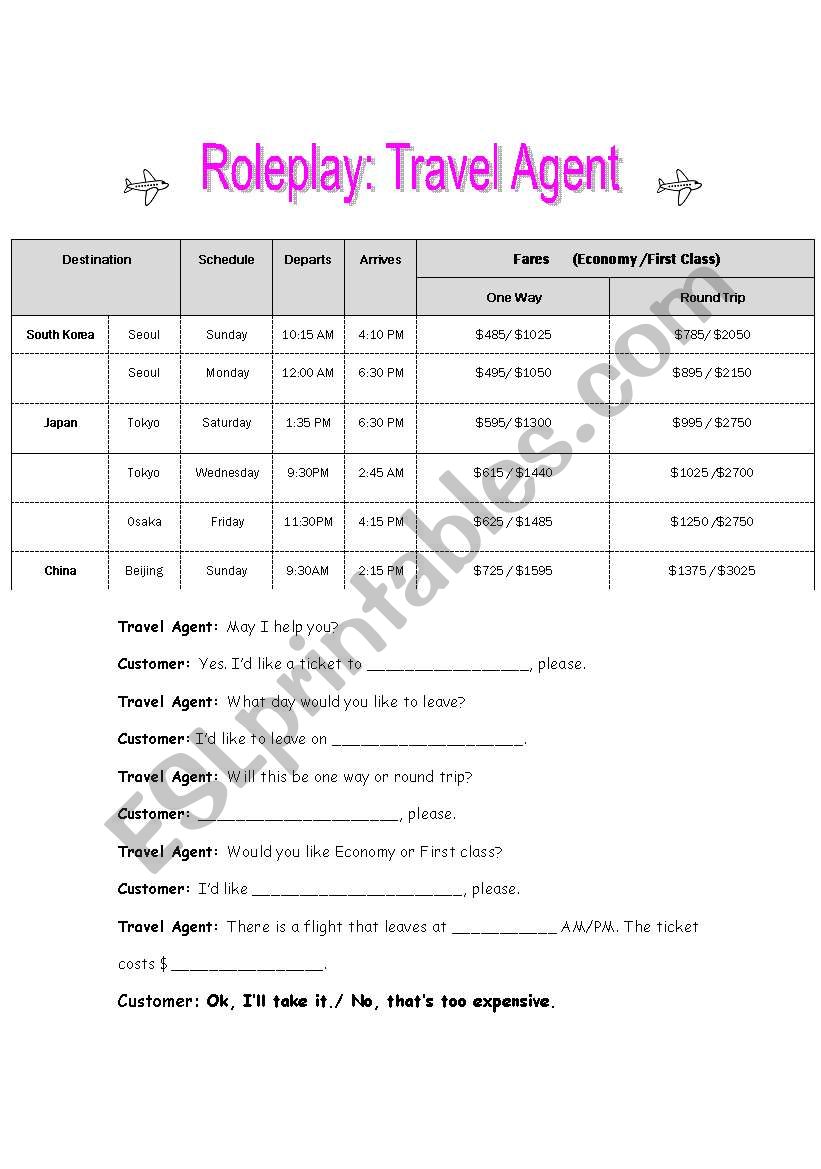 Roleplay: Travel Agent worksheet