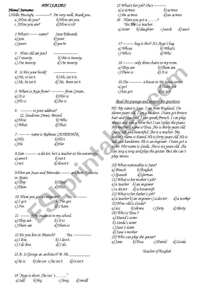 a beginner exam sheet worksheet