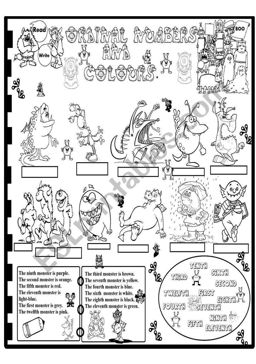 ordinal numbers and colours worksheet