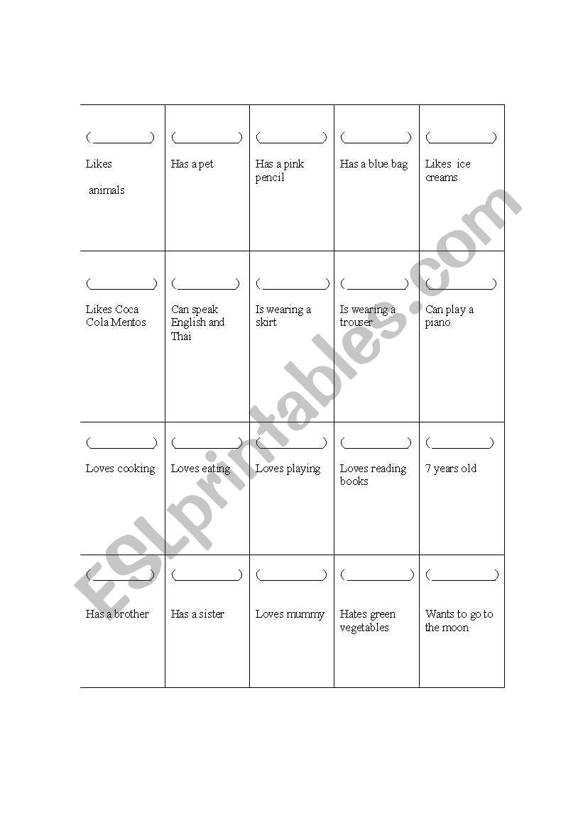 Bingo -Introduction game worksheet