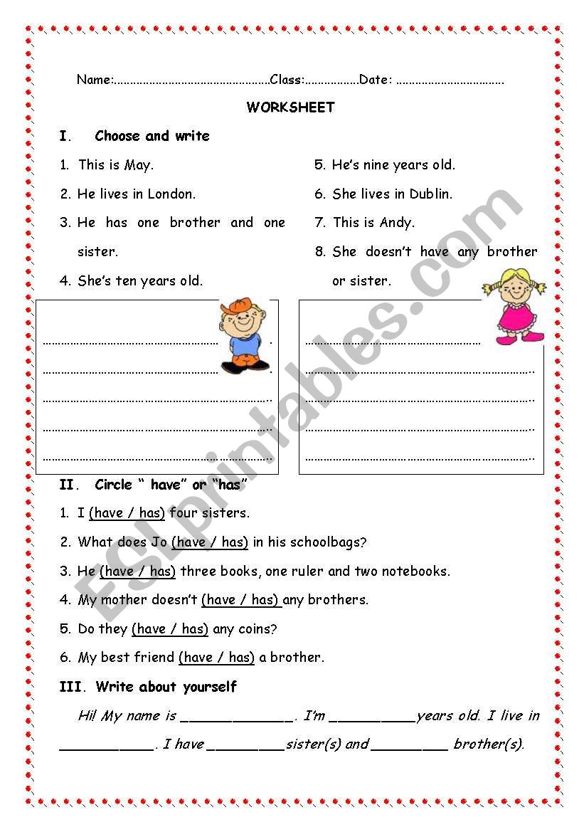 Myself - easy worksheet