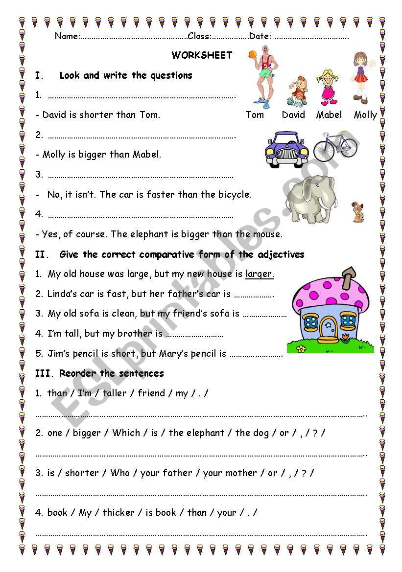 Comparative-guided writing worksheet