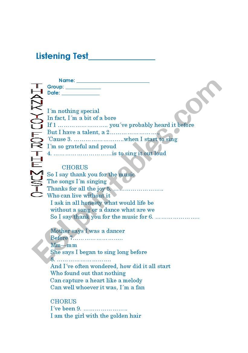 listening: a song worksheet