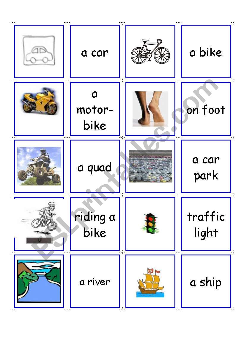 On the road- Memory worksheet