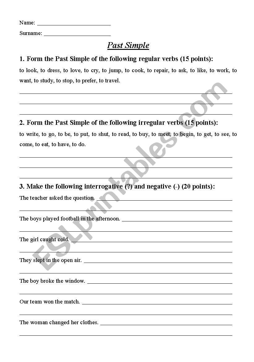 past simple worksheet