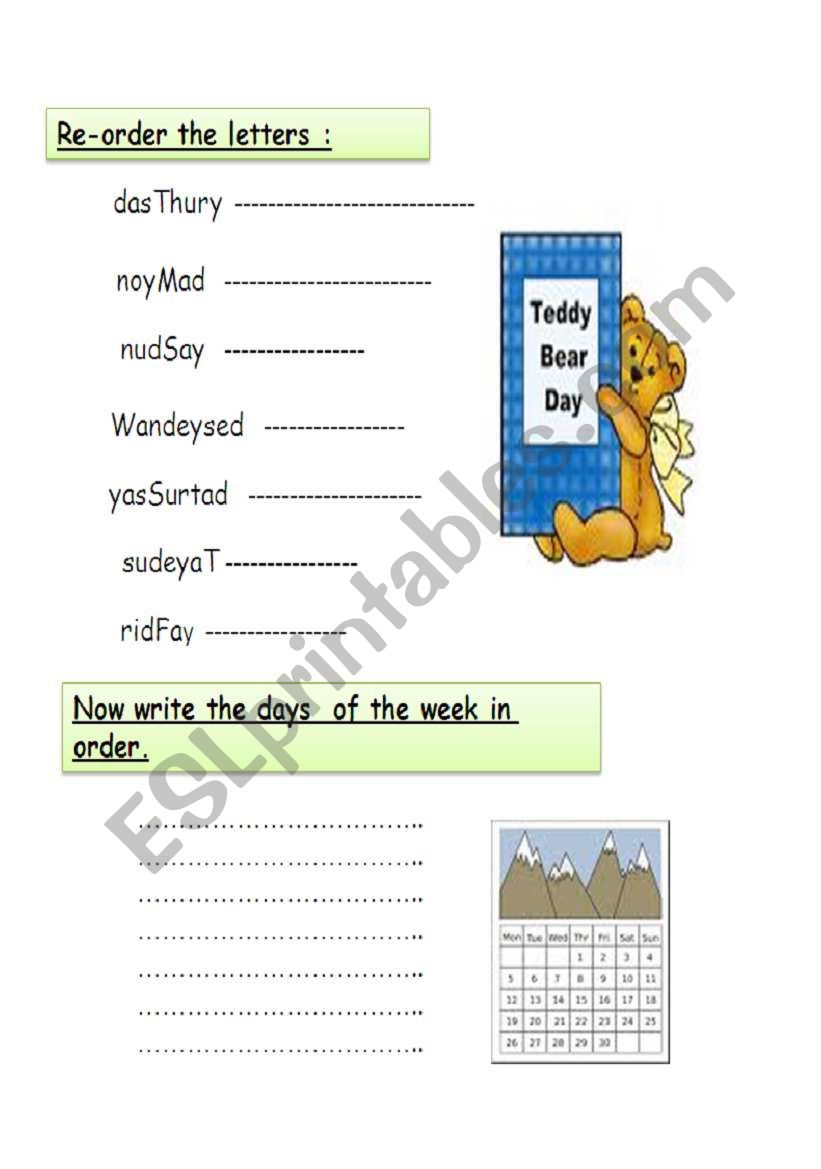 DAYS OF THE WWEK worksheet