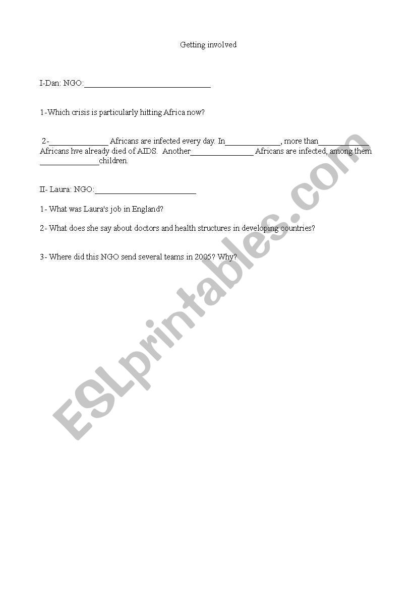 getting involved worksheet