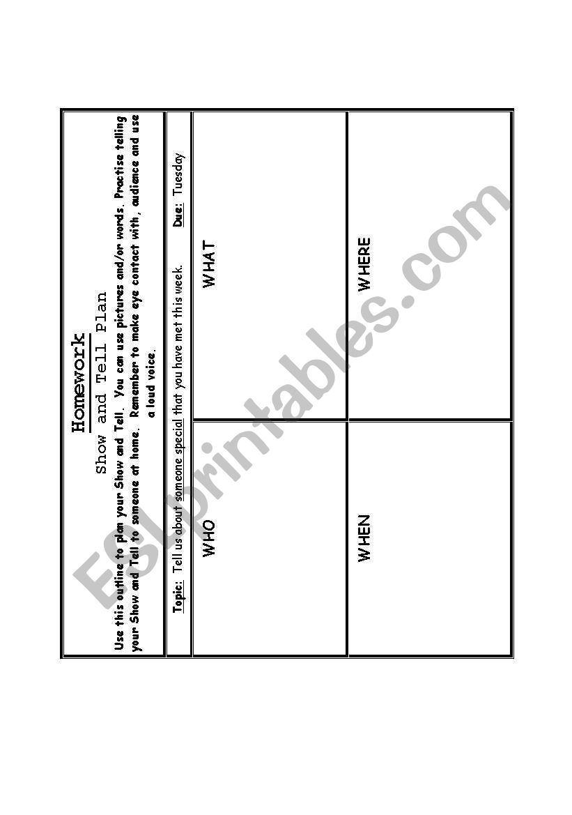 Show and tell planner worksheet
