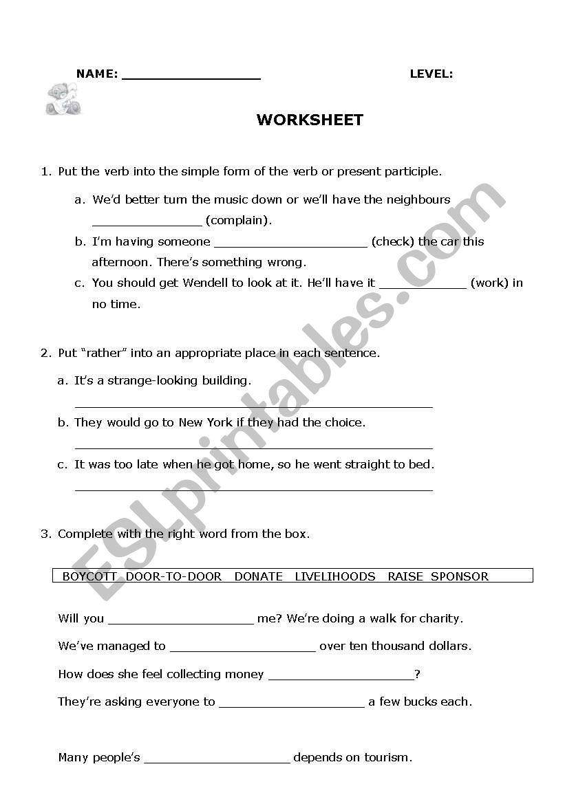 General grammar points. worksheet