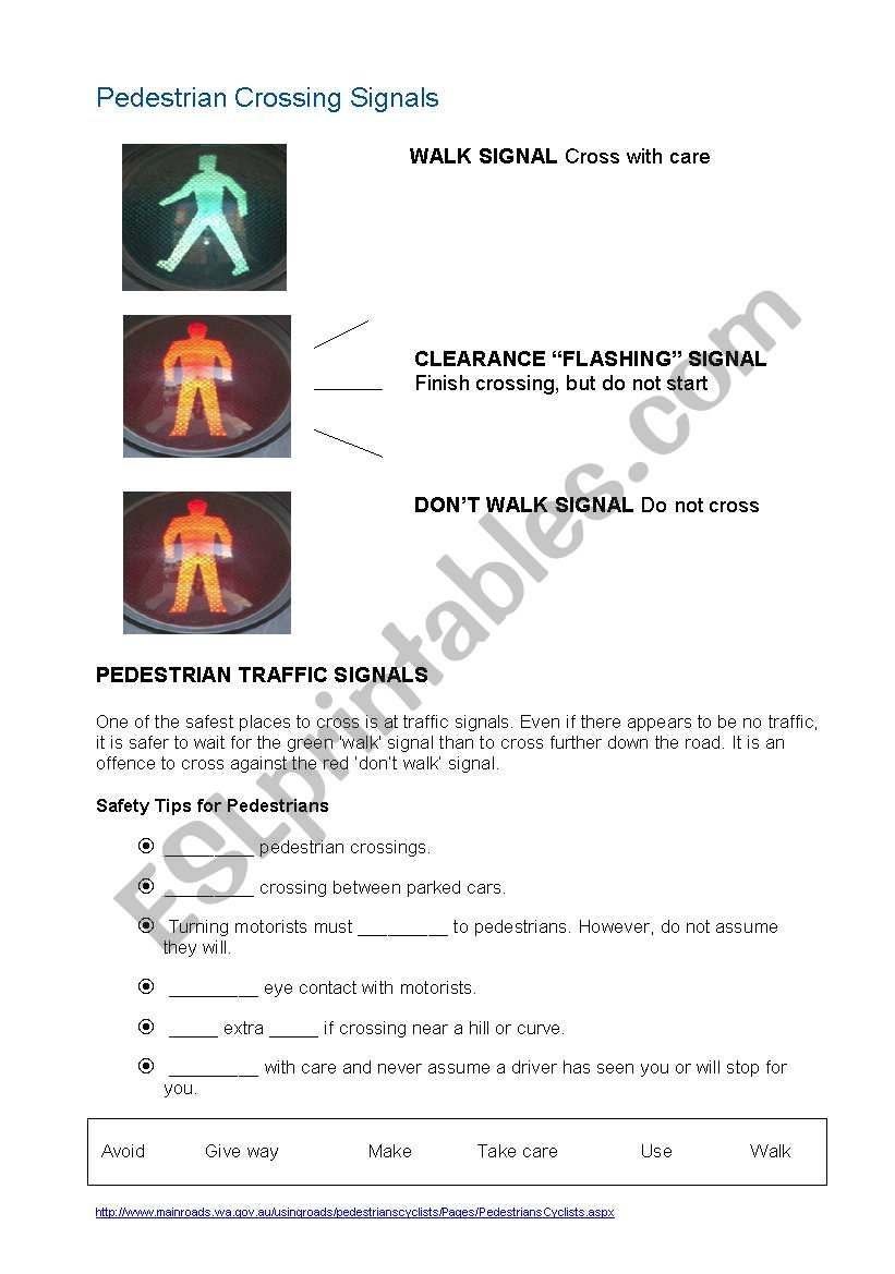 Pedestrian safety worksheet