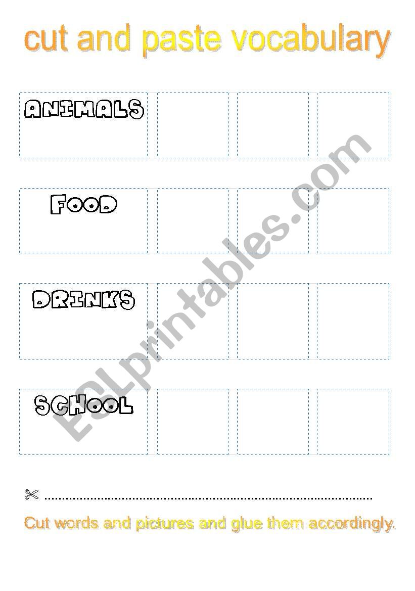 cut and paste vocabulary worksheet