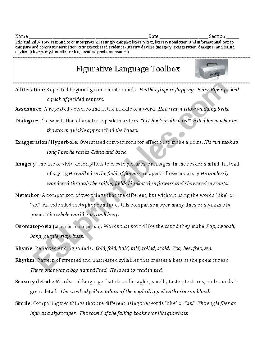 figurative language toolbox worksheet
