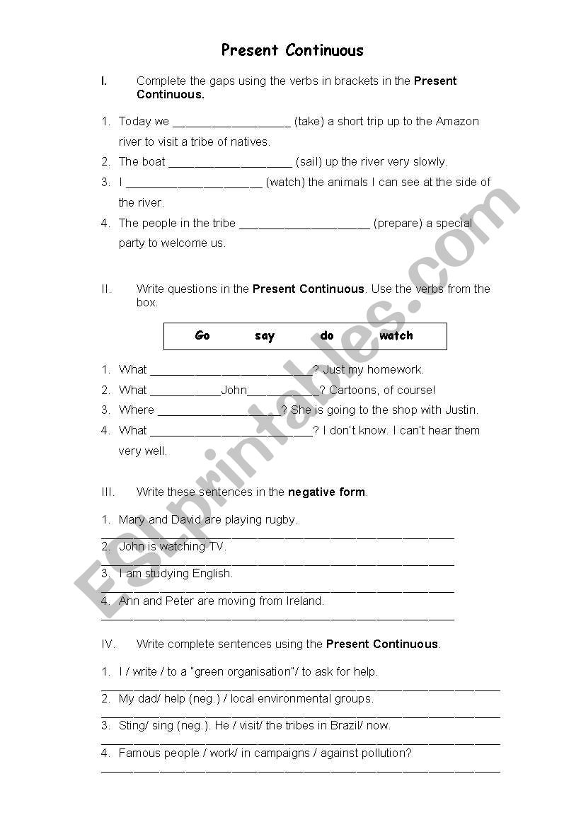 Present Continuous worksheet